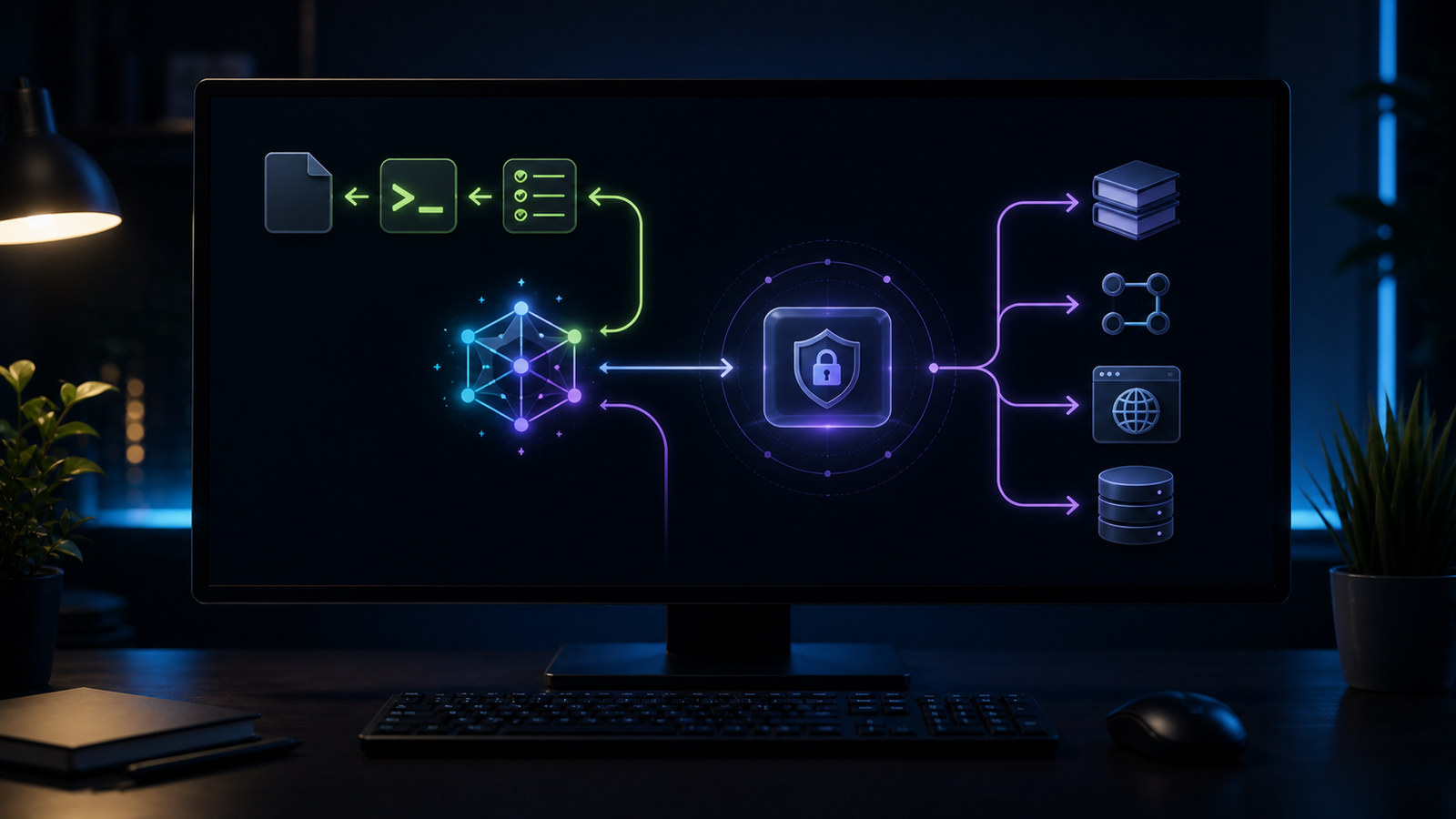 AI coding assistant choosing between project instructions, scripts, skills, and a permission-controlled MCP connection